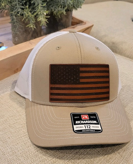 Hat - Richardson 112 Trucker Hat with Flag Leather Patch