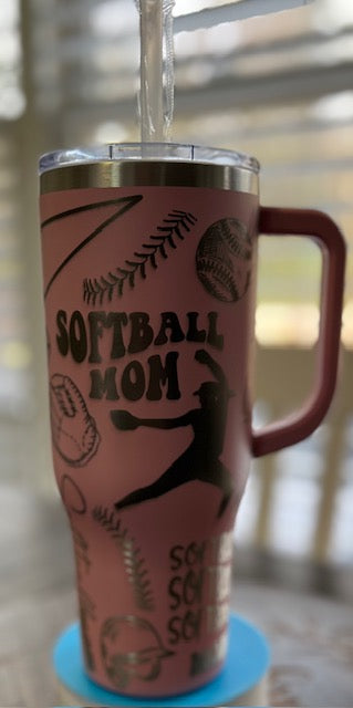 Tumbler - Softball Mom Laser Engraved